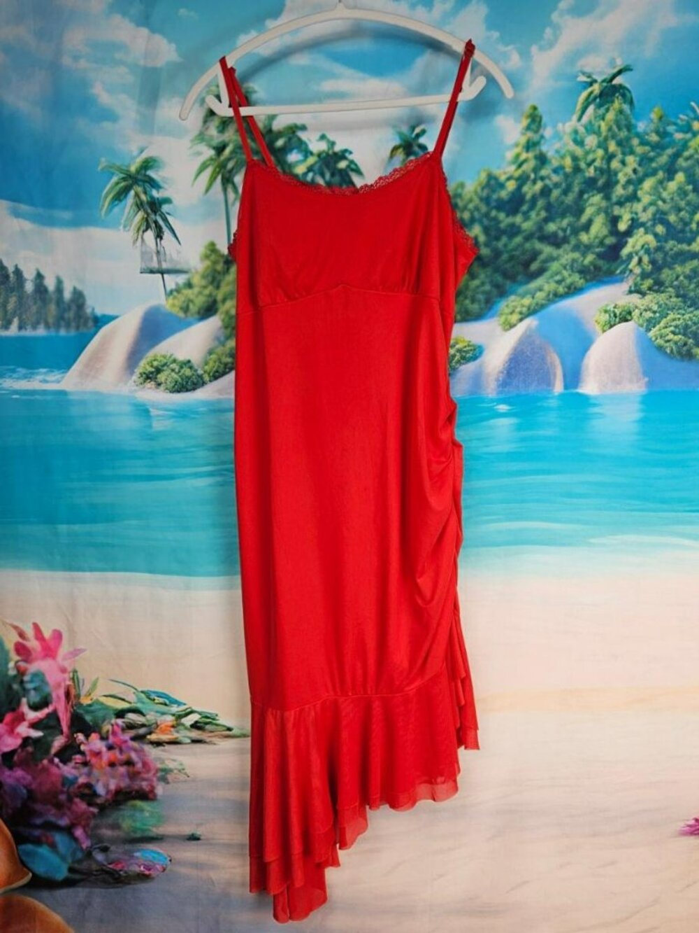 Wild Fable Asymmetrical Dress Womens XL Red Ruffled Y2K 90s Fairy Slip Stretch